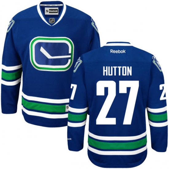 Men's Reebok Vancouver Canucks #27 Ben Hutton Premier Royal Blue Third NHL Jersey - Ujersey