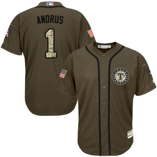 Men's Majestic Texas Rangers #1 Elvis Andrus Authentic Green Salute to Service MLB Jersey - Ujersey