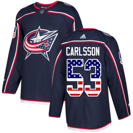 Men's Adidas Columbus Blue Jackets #53 Gabriel Carlsson Authentic Navy Blue USA Flag Fashion NHL Jersey - Ujersey