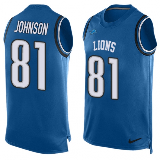 Men's Nike Detroit Lions #81 Calvin Johnson Limited Light Blue Player Name & Number Tank Top NFL Jersey - Ujersey