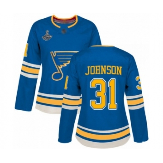 Women's St. Louis Blues #31 Chad Johnson Authentic Navy Blue Alternate 2019 Stanley Cup Champions Hockey Jersey - Ujersey