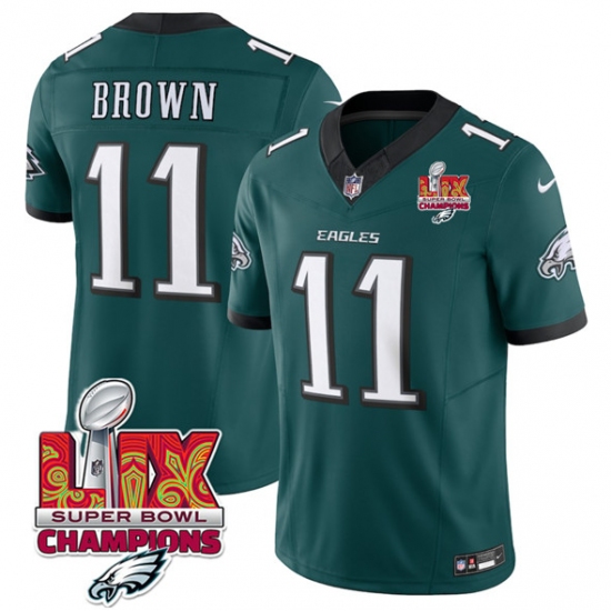Men's Philadelphia Eagles #11 A.J. Brown Green 2025 Eagles Logo Super Bowl LIX New F.U.S.E. Vapor Untouchable Limited Football Stitched Jersey - Ujersey