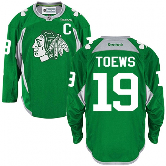 Men's Reebok Chicago Blackhawks #19 Jonathan Toews Premier Green Practice NHL Jersey - Ujersey