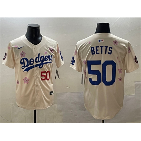 Men's Los Angeles Dodgers #50 Mookie Betts Cream 2025 Tokyo Series Limited Stitched Baseball Jersey - Ujersey
