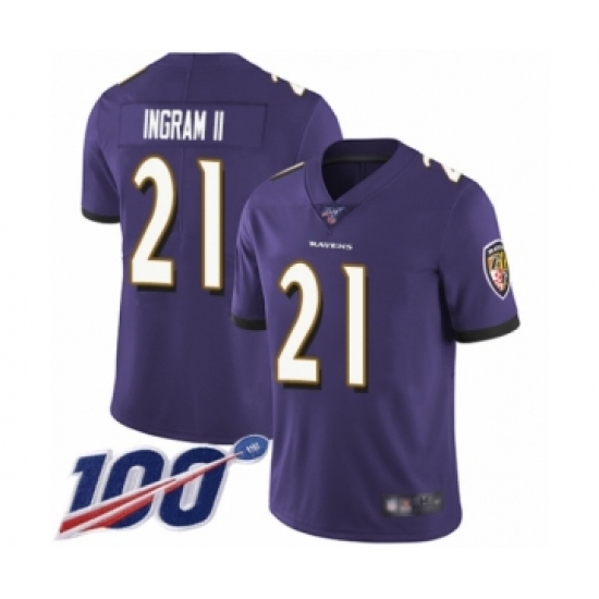 Men's Baltimore Ravens #21 Mark Ingram II Purple Team Color Vapor Untouchable Limited Player 100th Season Football Jersey - Ujersey