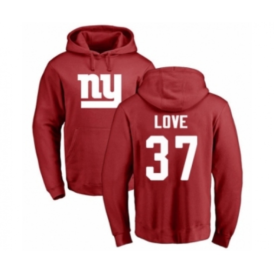 Football New York Giants #37 Julian Love Red Name & Number Logo Pullover Hoodie - Ujersey