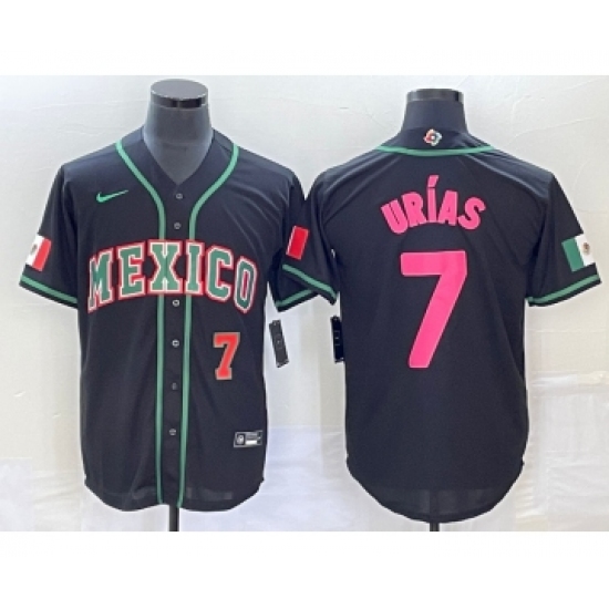 Men's Mexico Baseball #7 Julio Urias Number 2023 Black Pink World Classic Stitched Jersey1