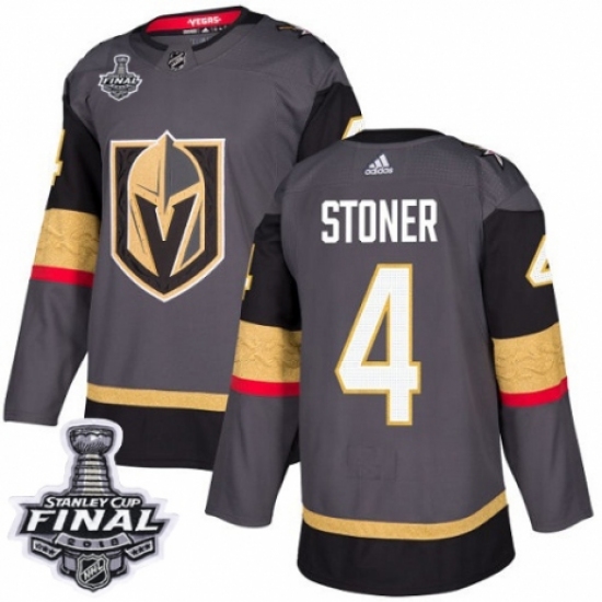 Men's Adidas Vegas Golden Knights #4 Clayton Stoner Authentic Gray Home 2018 Stanley Cup Final NHL Jersey - Ujersey
