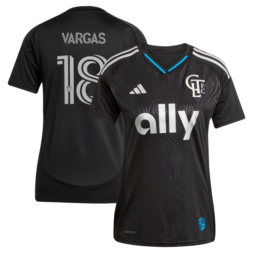 Women's Charlotte FC Kerwin Vargas adidas Black 2025 Fortress Kit Replica Jersey - Ujersey