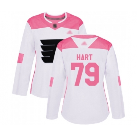 Women's Philadelphia Flyers #79 Carter Hart Authentic White Pink Fashion Hockey Jersey - Ujersey