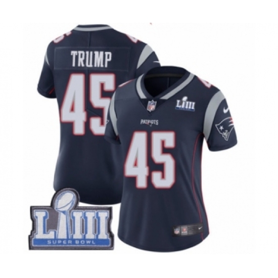 Women's Nike New England Patriots #45 Donald Trump Navy Blue Team Color Vapor Untouchable Limited Player Super Bowl LIII Bound NFL Jersey - Ujersey