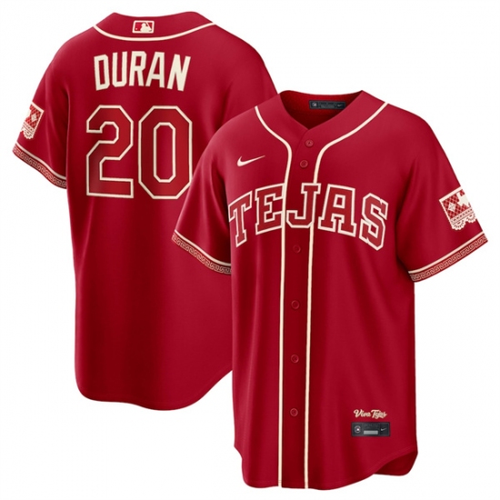Men's Texas Rangers #20 Ezequiel Durán Red 2026 City Connect Stadium Stitched Baseball Jersey - Ujersey