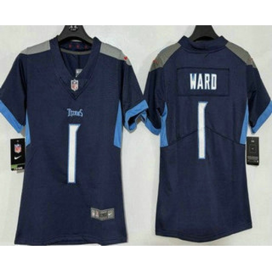 Women's Tennessee Titans #1 Cameron Ward Limited Navy Vapor Jersey - Ujersey