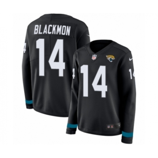 Women's Nike Jacksonville Jaguars #14 Justin Blackmon Limited Black Therma Long Sleeve NFL Jersey - Ujersey