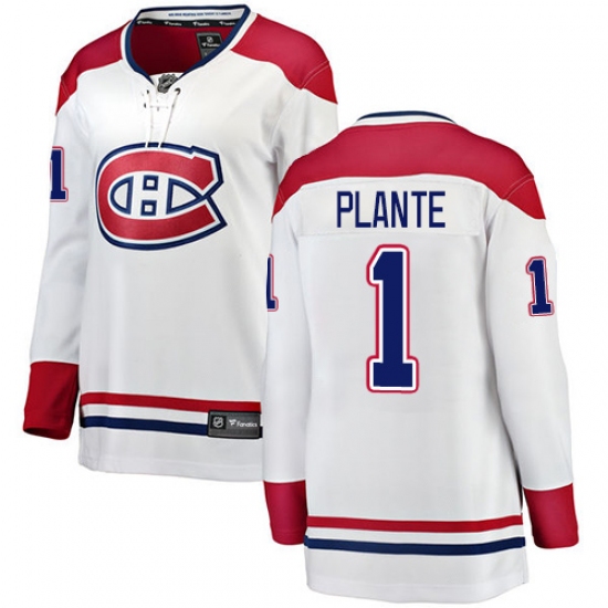 Women's Montreal Canadiens #1 Jacques Plante Authentic White Away Fanatics Branded Breakaway NHL Jersey - Ujersey