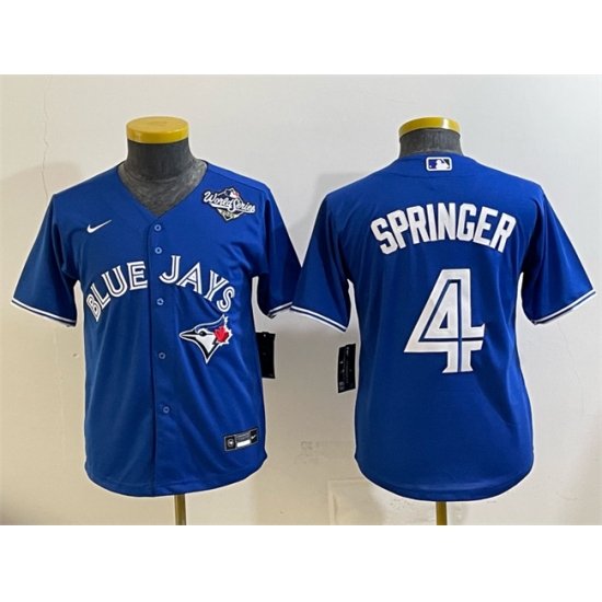 Youth Toronto Blue Jays #4 George Springer Royal 2025 World Series Cool Base Stitched Baseball Jersey
