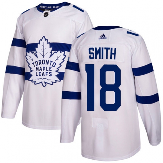 Youth Adidas Toronto Maple Leafs #18 Ben Smith Authentic White 2018 Stadium Series NHL Jersey - Ujersey