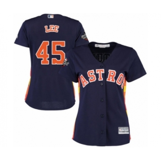 Women's Houston Astros #45 Carlos Lee Authentic Navy Blue Alternate Cool Base 2019 World Series Bound Baseball Jersey - Ujersey