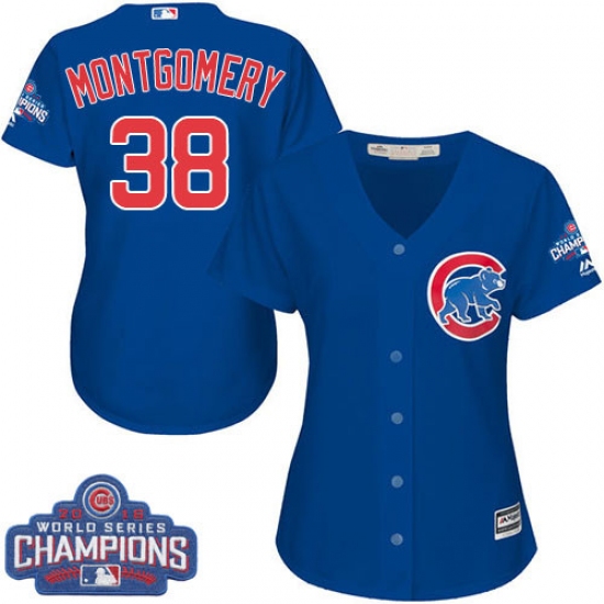 Women's Majestic Chicago Cubs #38 Mike Montgomery Authentic Royal Blue Alternate 2016 World Series Champions Cool Base MLB Jersey - Ujersey