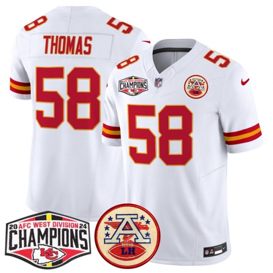 Men's Kansas City Chiefs #58 Derrick Thomas White F.U.S.E. 2024 AFC West Division Champions Vapor Limited Stitched Football Jersey - Ujersey