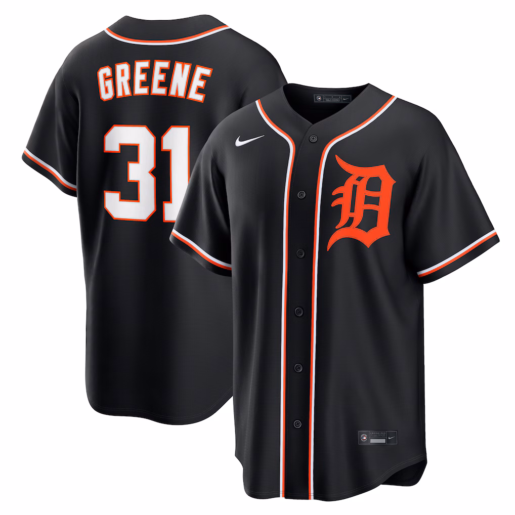 Men's Detroit Tigers Riley Greene Nike Fashion Replica Black Out Jersey