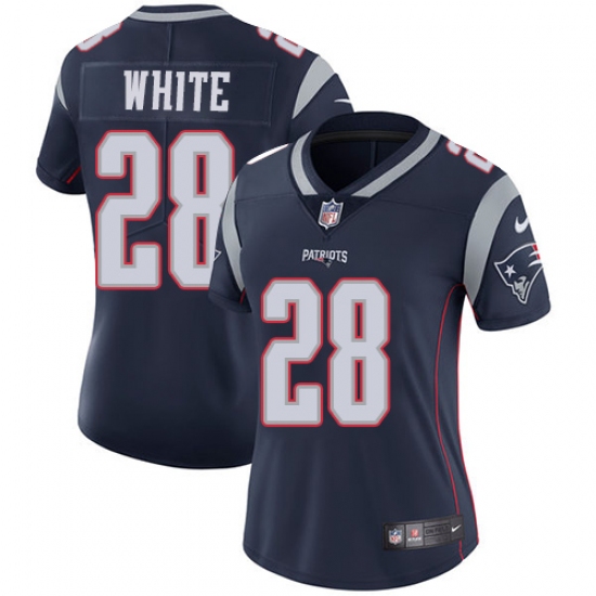 Women's Nike New England Patriots #28 James White Navy Blue Team Color Vapor Untouchable Limited Player NFL Jersey - Ujersey
