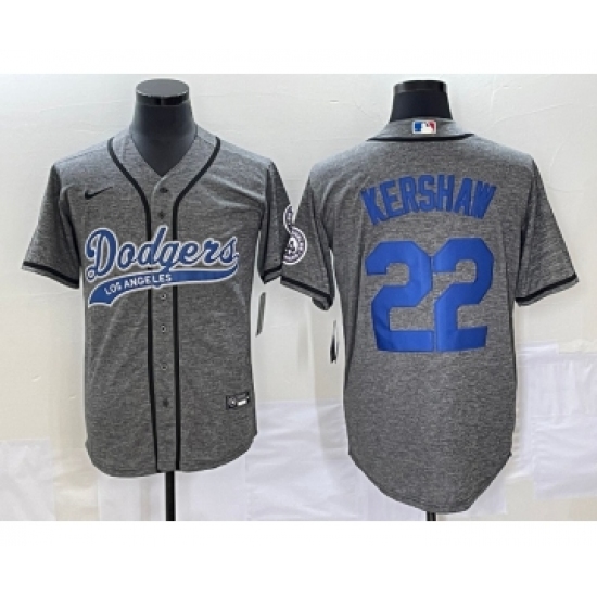 Men's Los Angeles Dodgers #22 Clayton Kershaw Grey Gridiron Cool Base Stitched Baseball Jersey - Ujersey