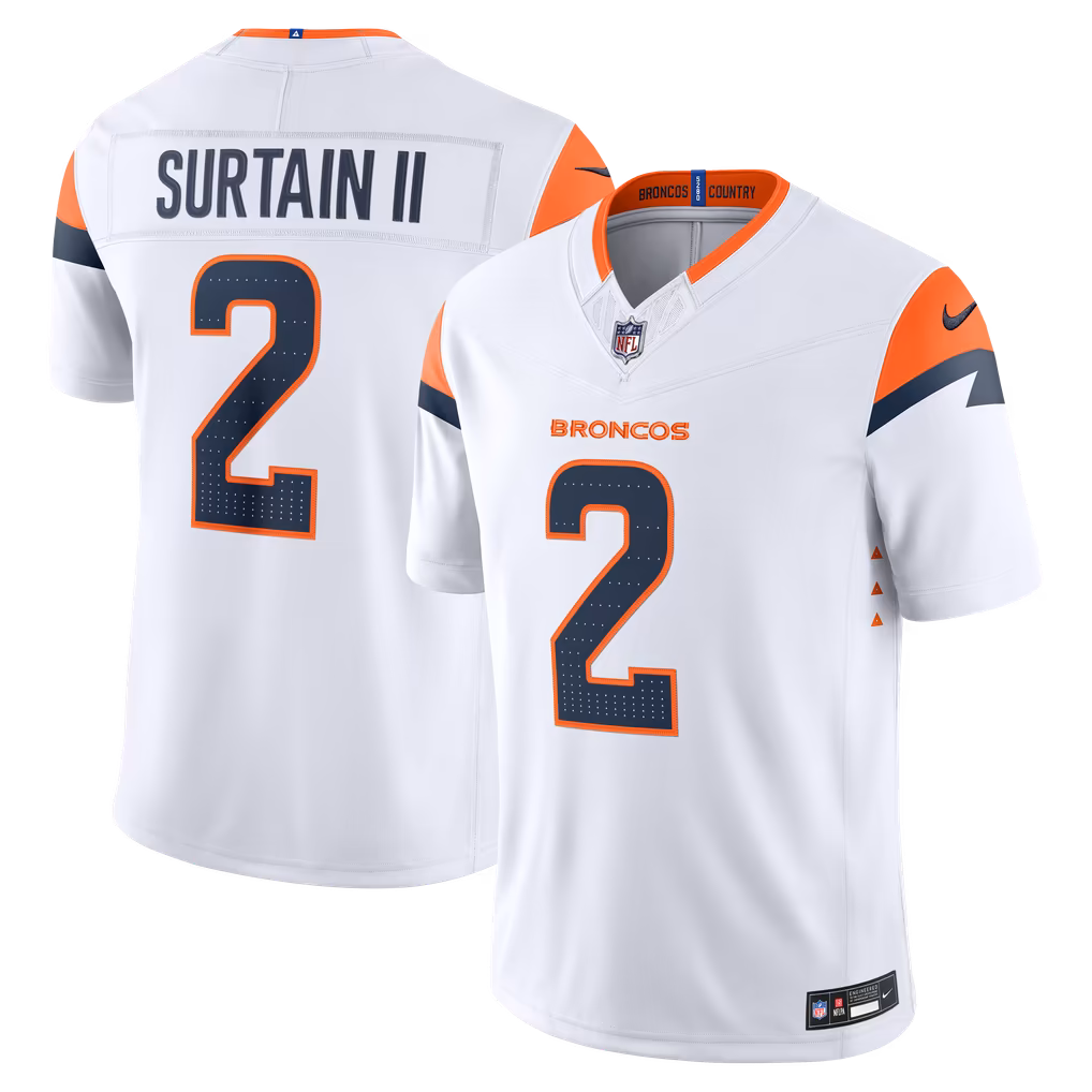 Men's Denver Broncos Pat Surtain II Nike White Vapor F.U.S.E. Stitched Limited Jersey - U-jersey