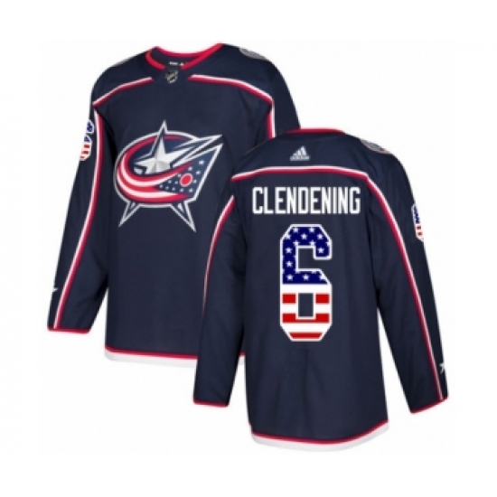 Men's Adidas Columbus Blue Jackets #6 Adam Clendening Authentic Navy Blue USA Flag Fashion NHL Jersey - Ujersey