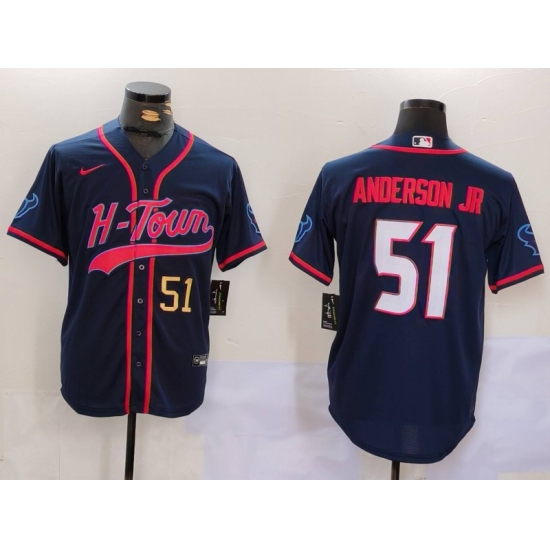 Men's Houston Texans #51 Will Anderson Jr. Navy With Cool Base Stitched Baseball Jersey - Ujersey