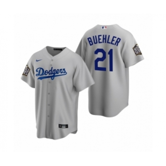 Men's Los Angeles Dodgers #21 Walker Buehler Gray 2020 World Series Replica Jersey