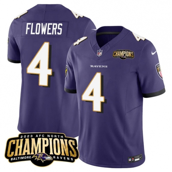 Men's Baltimore Ravens #4 Zay Flowers Purple 2023 F.U.S.E. AFC North Champions Vapor Limited Football Stitched Jersey - Ujersey