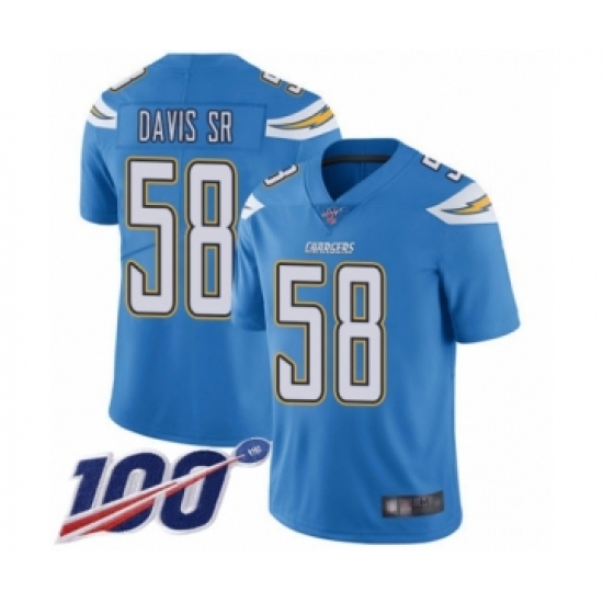 Men's Los Angeles Chargers #58 Thomas Davis Sr Electric Blue Alternate Vapor Untouchable Limited Player 100th Season Football Jersey - Ujersey