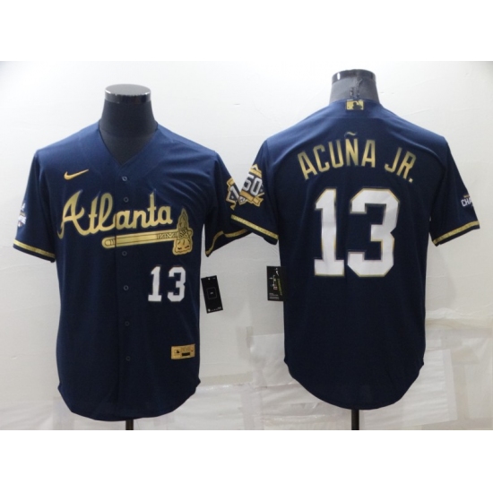 Men's Atlanta Braves #13 Ronald Acuna Jr. Navy Nike White 2022 Gold Program Authentic Player Jersey