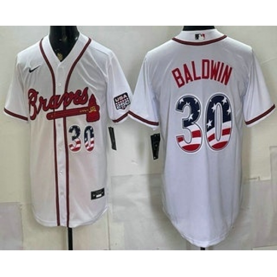 Men's Atlanta Braves #30 Drake Baldwin White USA 250 Fourth of July Home Stadium Stitched Jersey - Ujersey