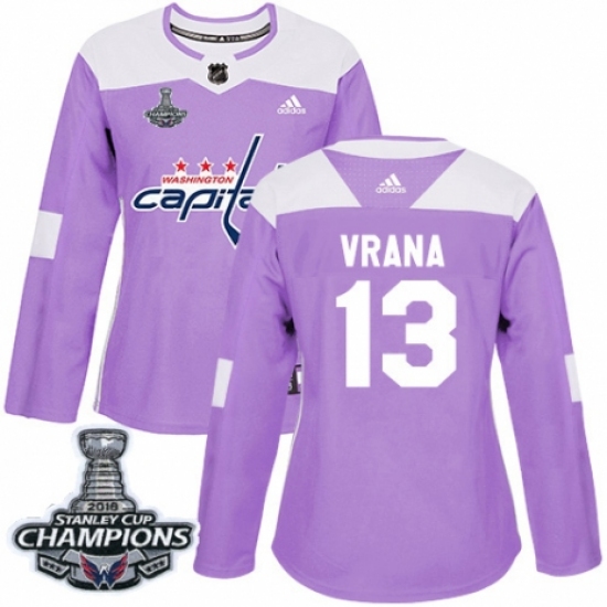 Women's Adidas Washington Capitals #13 Jakub Vrana Authentic Purple Fights Cancer Practice 2018 Stanley Cup Final Champions NHL Jersey - Ujersey