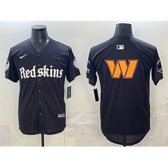 Men's Washington Commanders Team Big Logo Black 'Gothic Capitol Shadows Edition' Limited Stitched Baseball Jersey - Ujersey