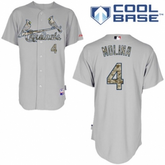 Men's Majestic St. Louis Cardinals #4 Yadier Molina Replica Grey USMC Cool Base MLB Jersey - Ujersey