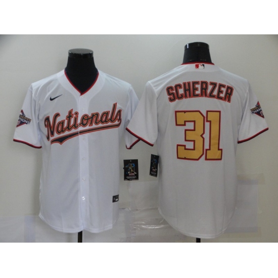 Men's Nike Washington Nationals #31 Max Scherzer White Gold Home Stitched Baseball Jersey - Ujersey