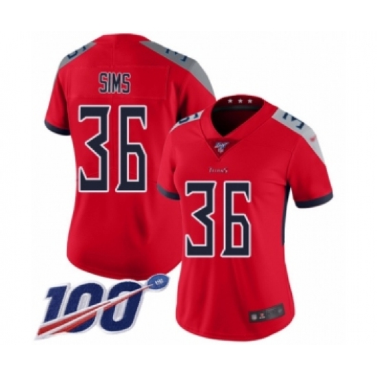 Women's Tennessee Titans #36 LeShaun Sims Limited Red Inverted Legend 100th Season Football Jersey - Ujersey