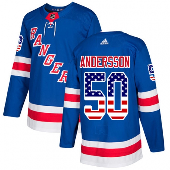 Youth Adidas New York Rangers #50 Lias Andersson Authentic Royal Blue USA Flag Fashion NHL Jersey - Ujersey
