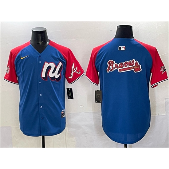 Men's National League Atlanta Braves Team Big Logo Blue Red Alternate 2025 All-Star Edition Limited Stitched Baseball Jersey - Ujersey