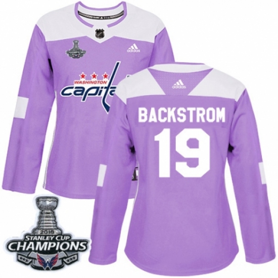 Women's Adidas Washington Capitals #19 Nicklas Backstrom Authentic Purple Fights Cancer Practice 2018 Stanley Cup Final Champions NHL Jersey - Ujersey