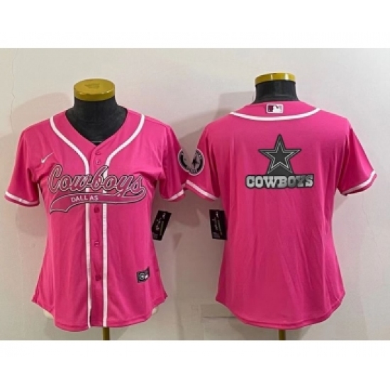 Women's Dallas Cowboys Pink Team Big Logo With Patch Cool Base Stitched Baseball Jersey - Ujersey