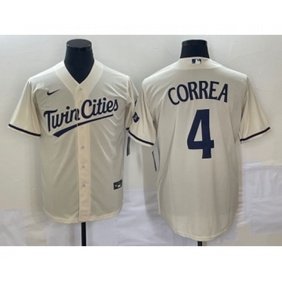 Men's Minnesota Twins #4 Carlos Correa Cream 2022 City Connect Cool Base Stitched Jersey - Ujersey