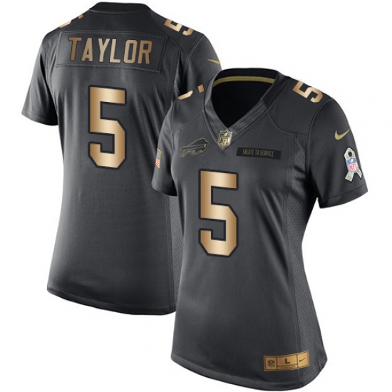 Women's Nike Buffalo Bills #5 Tyrod Taylor Limited Black/Gold Salute to Service NFL Jersey - Ujersey
