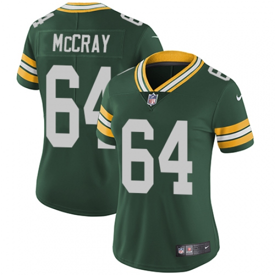 Women's Nike Green Bay Packers #64 Justin McCray Green Team Color Vapor Untouchable Limited Player NFL Jersey - Ujersey