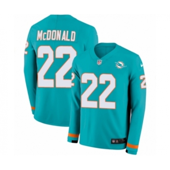 Youth Nike Miami Dolphins #22 T.J. McDonald Limited Aqua Therma Long Sleeve NFL Jersey - Ujersey
