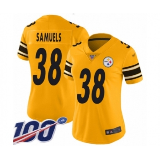 Women's Pittsburgh Steelers #38 Jaylen Samuels Limited Gold Inverted Legend 100th Season Football Jersey - Ujersey