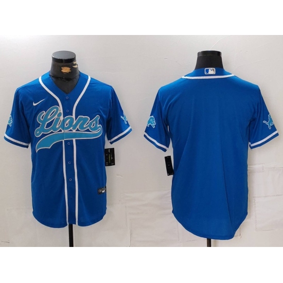 Men's Detroit Lions Blank Blue Cool Base Stitched Baseball Jersey - Ujersey